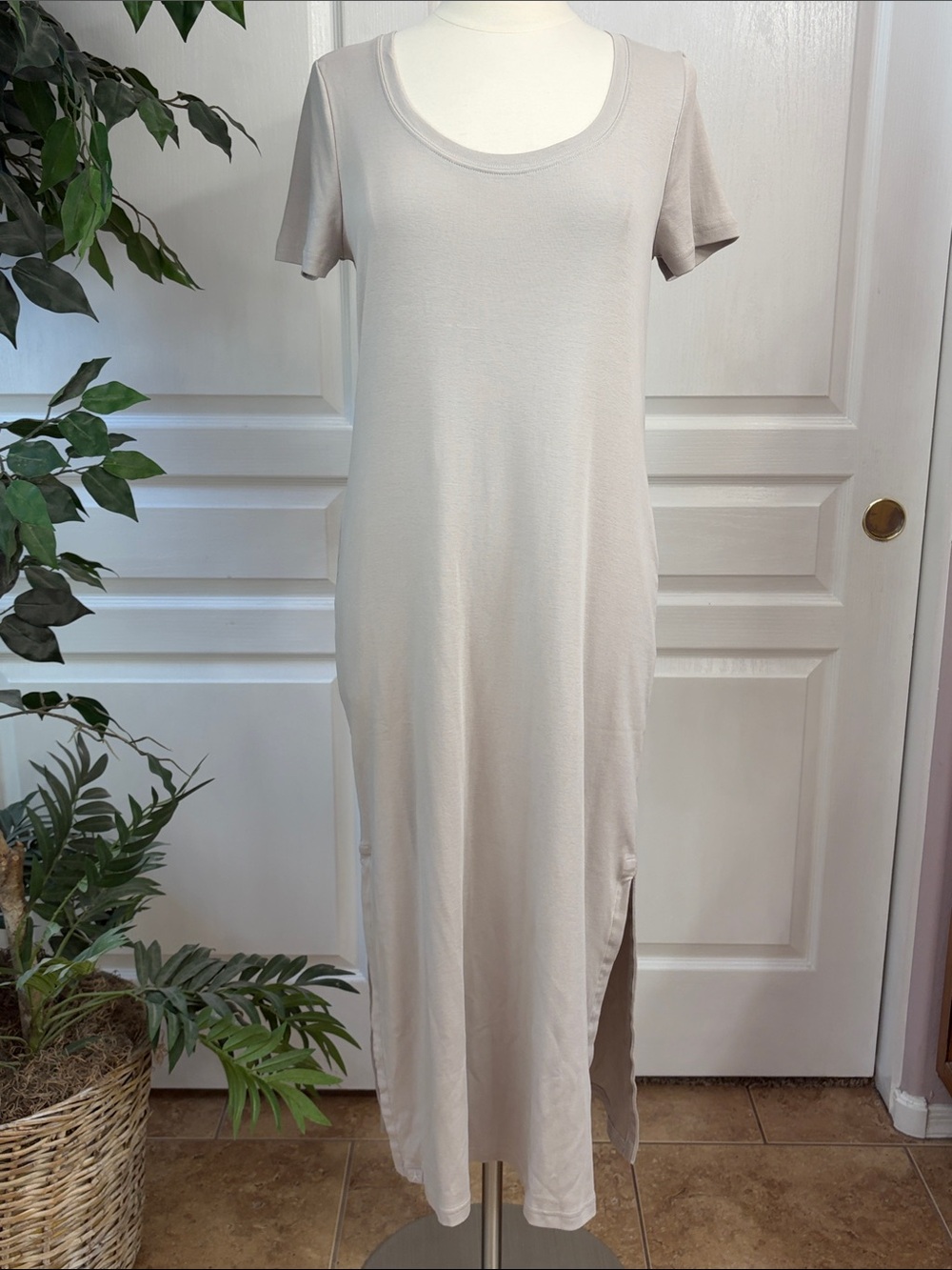 Barefoot Dreams Malibu Collection Organic Cotton Ribbed Dress ~ Oyster